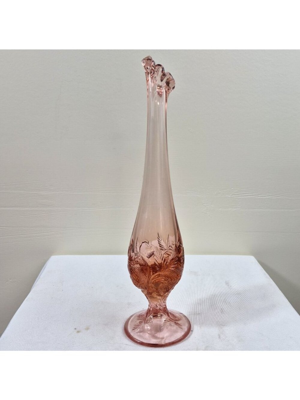 Fenton Pink Glass Strawberry Pattern Bud Vase 10" Vintage Decorative Vase
